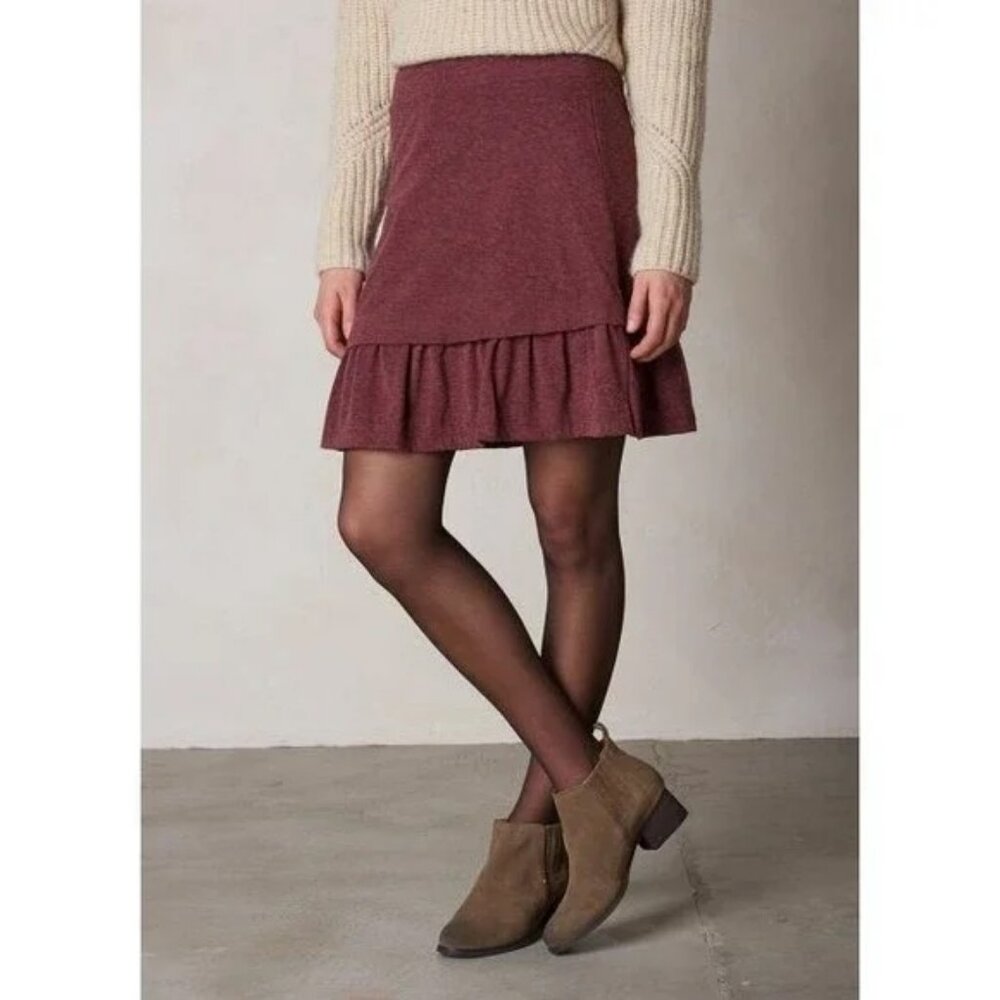 Gorgeous Prana Burgundy Leah Wool Blend Ruffle Women's Small Skirt - Super Chic!
